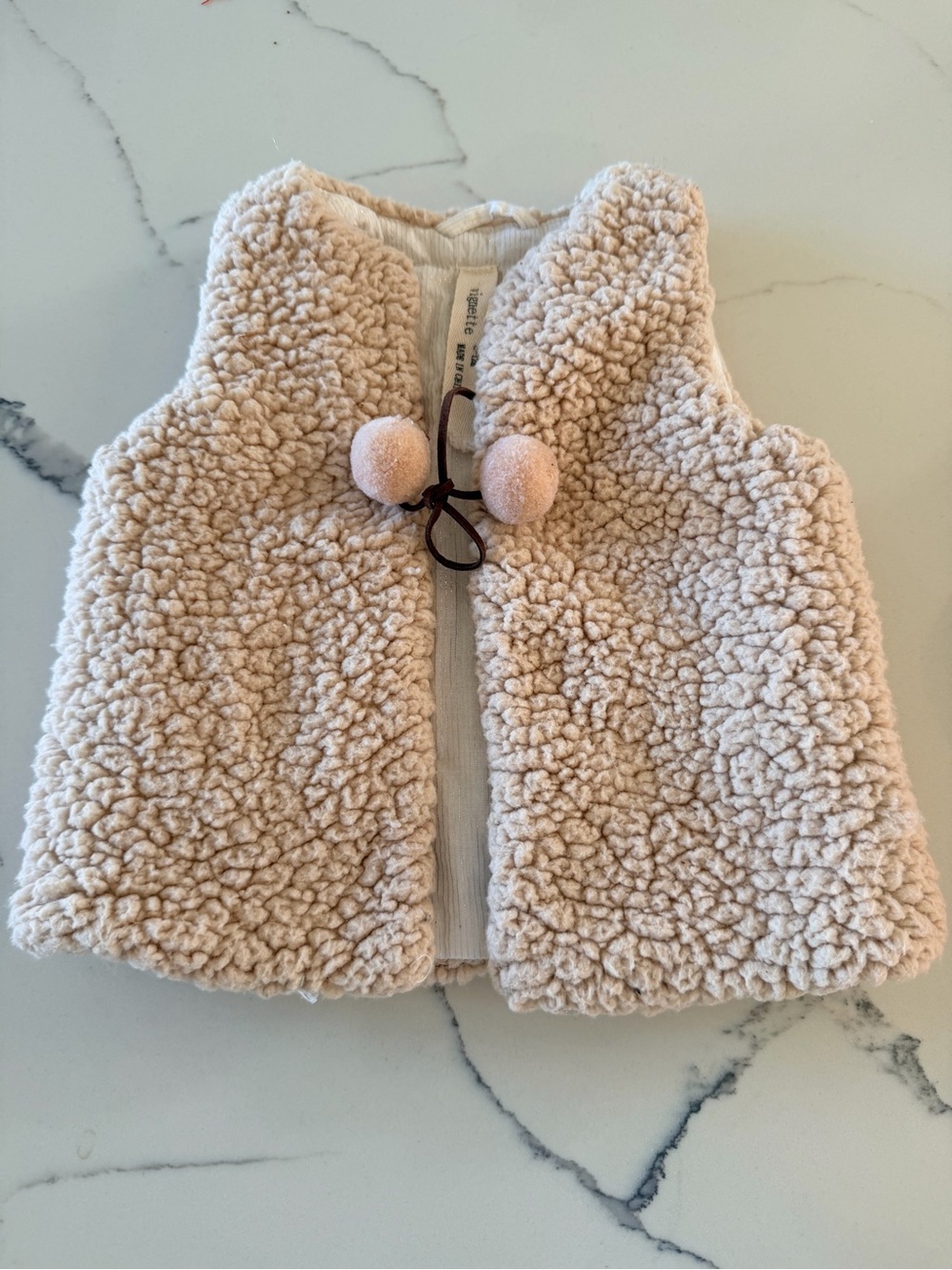 Vignette Mae Vest Plush Cream Sherpa Vest with Pom Pom Ties - Picture 2 of 7